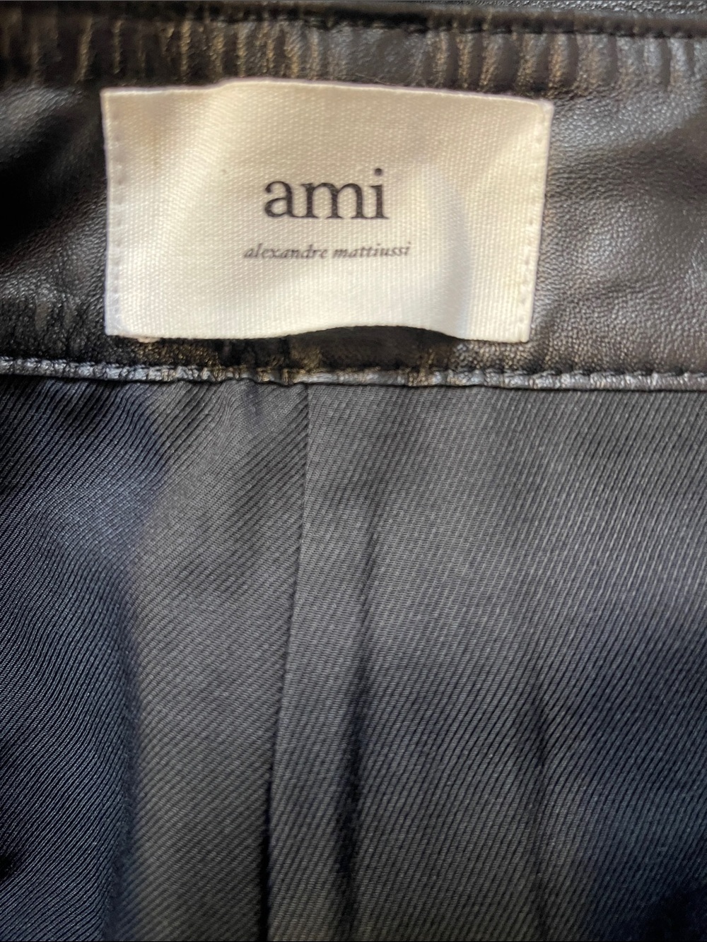 Ami Black Leather Patchwork Trousers